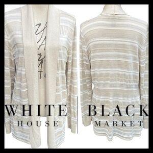 White House Black Market Metallic Gold Stripe Open Front Drapey Cardigan (L)